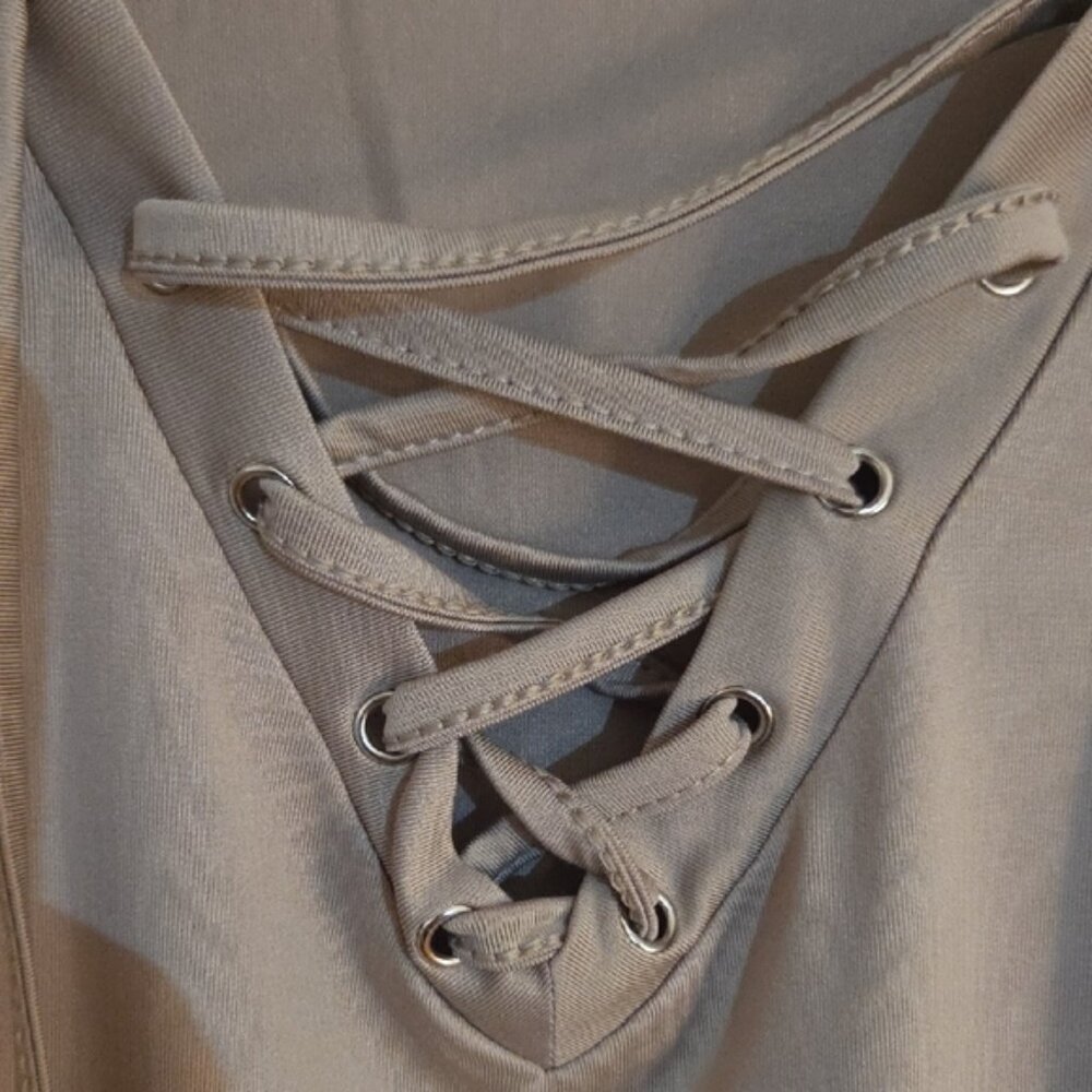 Women's Tan Lace-Up Top - Picture 3 of 4